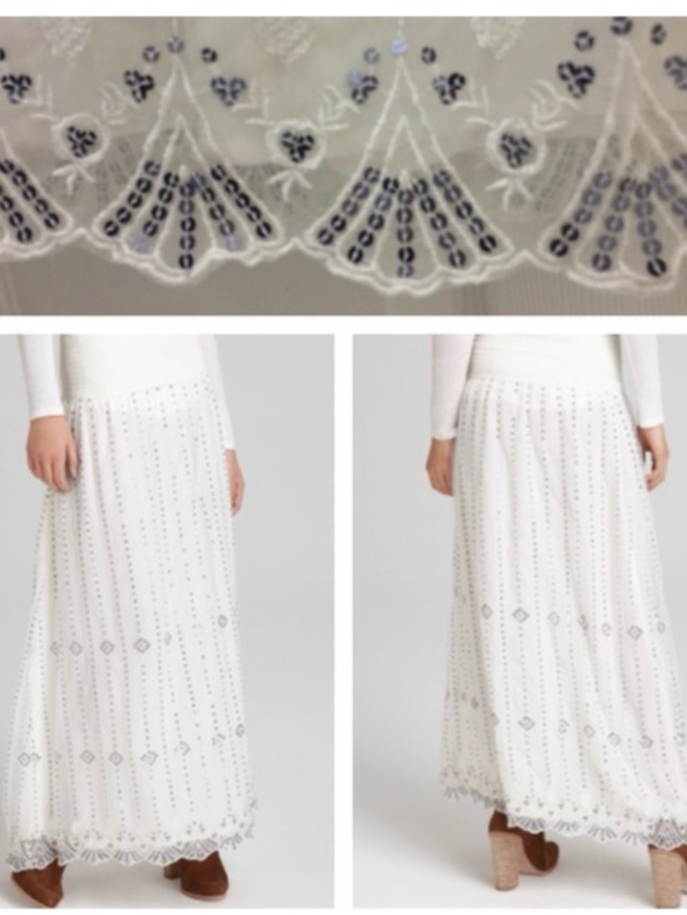 Free People White Smocked Sequin Maxi Skirt